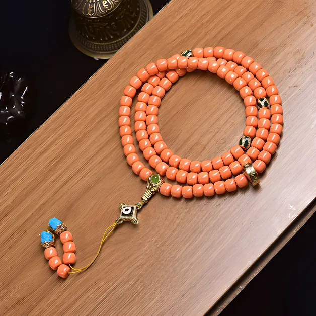 台湾莫莫海洋瑰宝珊珊108颗佛珠粉色momo手持念珠时尚简约百搭款