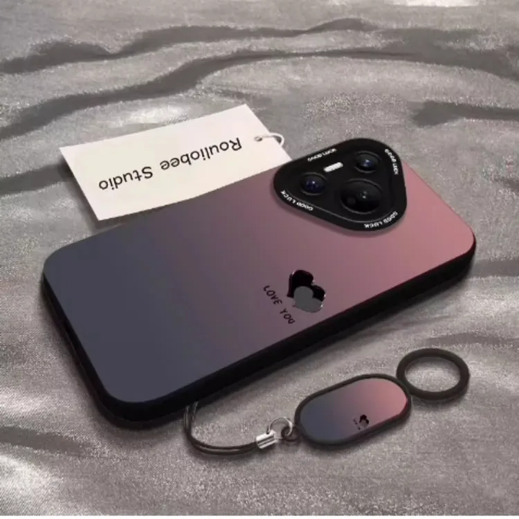 适用华为pura80pro手机壳渐变爱心英文p80ultra保护套p70简约情侣