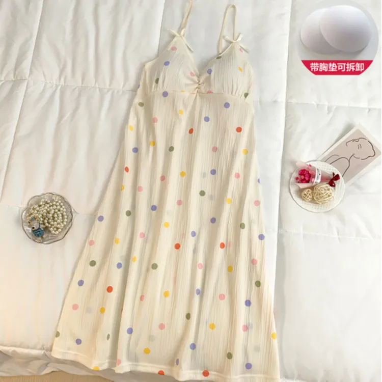 2025夏季新款带胸垫V领少女甜美可爱性感吊带中长款睡裙美背家居