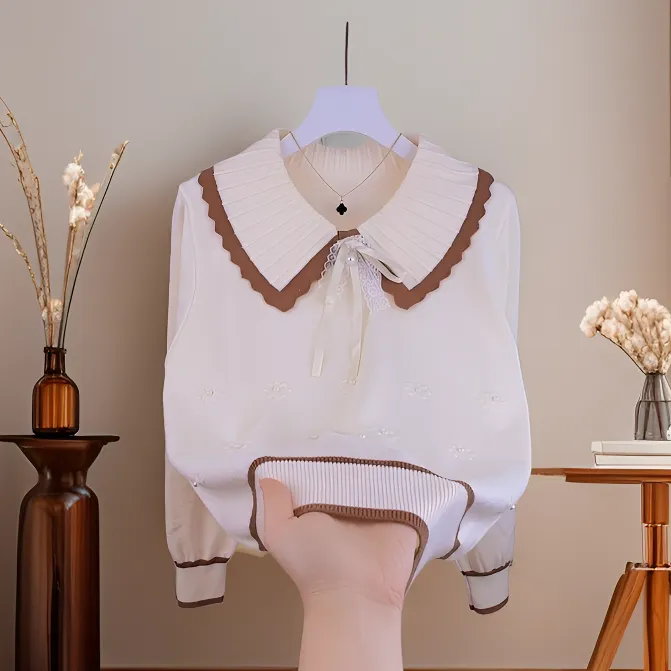 小香风百搭海军娃娃领毛针织衫长袖娃娃保暖秋冬针织