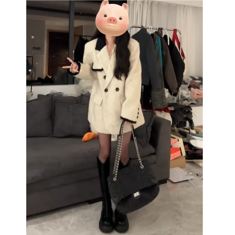 奥顿思兰迪短款西装毛呢大衣女小个子气质赫本风正肩呢子外套秋冬