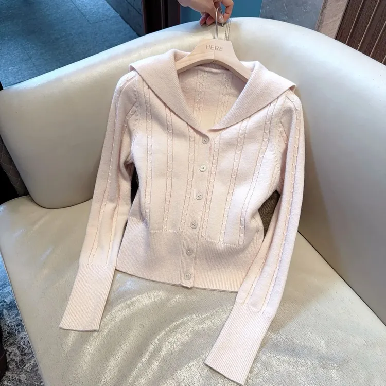 时尚宽松新款百搭自留针织海军领单穿修身长袖毛衣针织衫K2-72