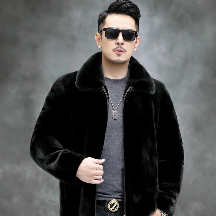 整貂皮毛皮草男款一体貂毛大衣海宁貂皮大衣外套男冬季休闲男士