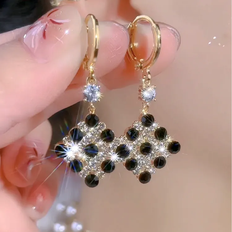 925银针耳饰 【22号】轻奢时尚黑白水滴方块气质百搭耳环