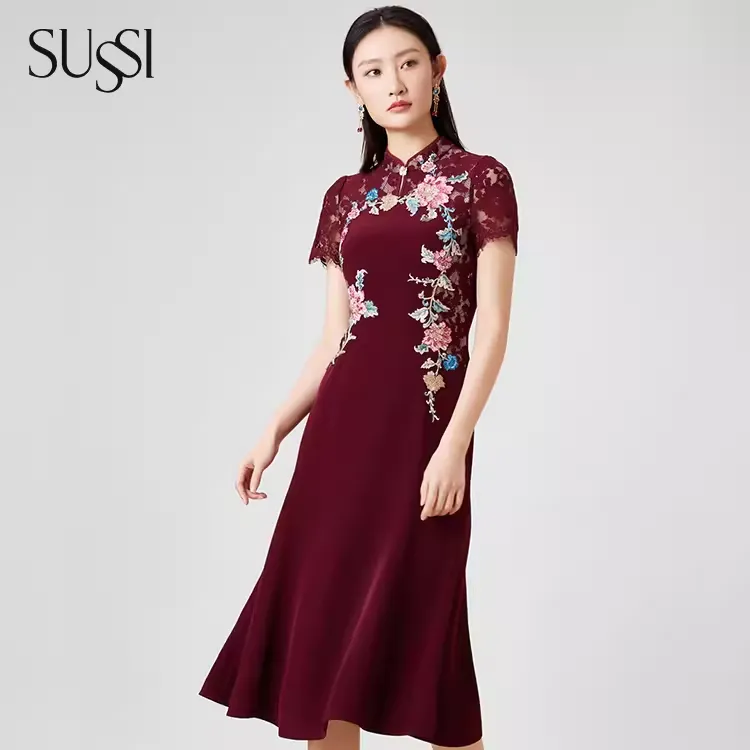 【荷风盈袖】SUSSI古色春夏商场同款新喜中式旗袍婆婆婚宴装连衣裙