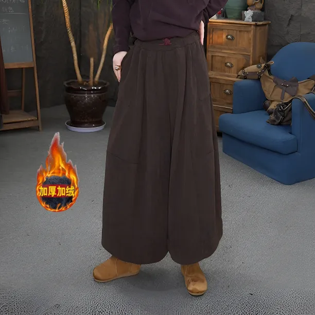 【加绒裙裤】高腰阔腿裤九分裤松紧腰休闲裤复古国风直筒休闲