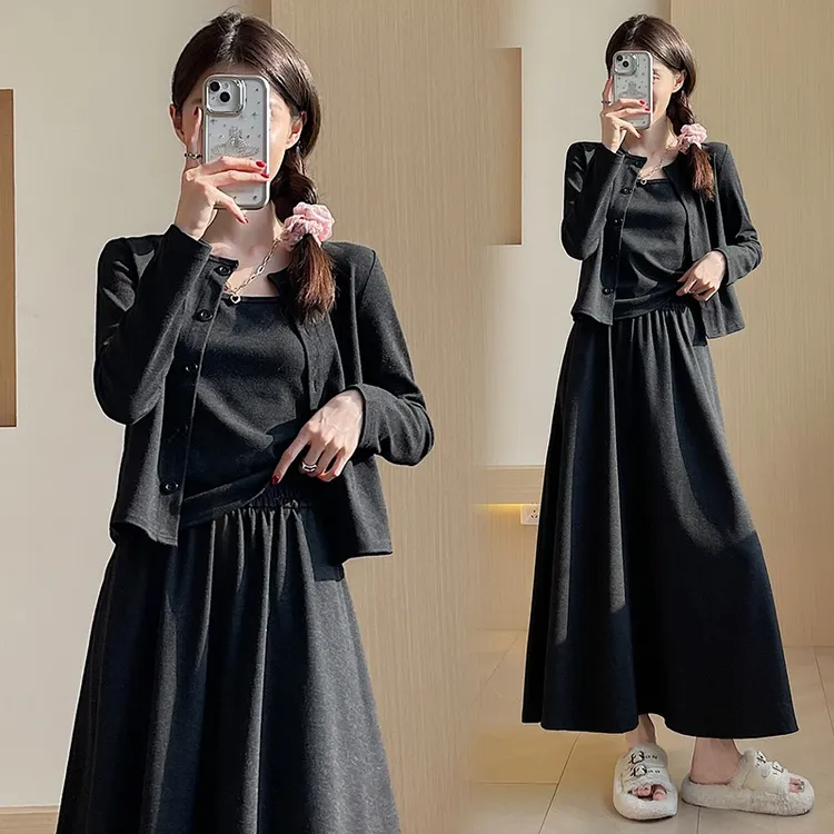 早秋新款套装裙女高级感韩系气质开衫吊带半裙酷飒风女装高级感