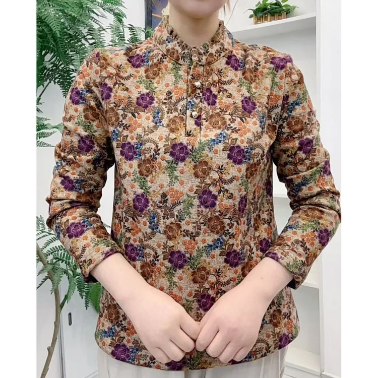 加厚一体绒冬季新款中老年女士加厚保暖妈妈立领打底衫百搭小衫