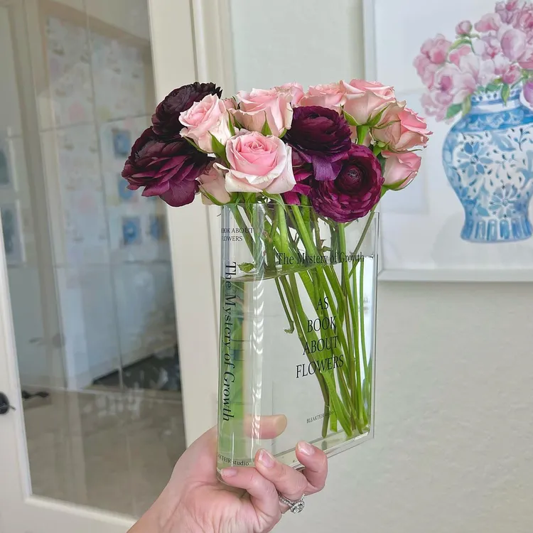 跨境爆款透明书本花瓶北欧书本花架装饰透明插花花盒