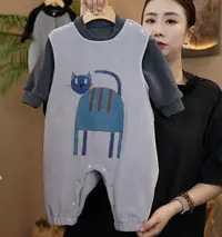 秋冬款儿童可爱背带裤套装新生儿宝宝衣服婴儿外出服保暖两件套装
