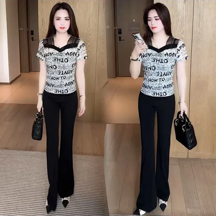 2025夏装新款圆领字母印花短袖T恤时尚别致修身小个子短款上衣潮