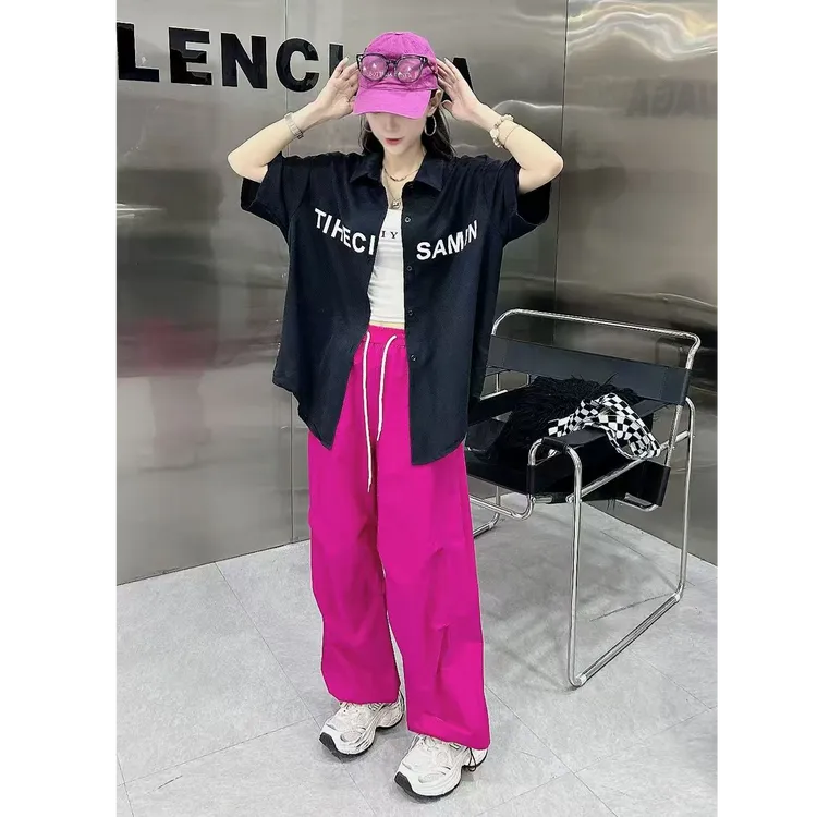 YTJ#7776夏季短袖薄款字母单排多扣夏季衬衫时尚小众设计感衬衫