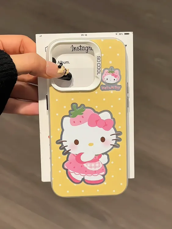 适用苹果16pro磨砂彩银iPhone15手机壳华为波点可爱草莓kitty小米