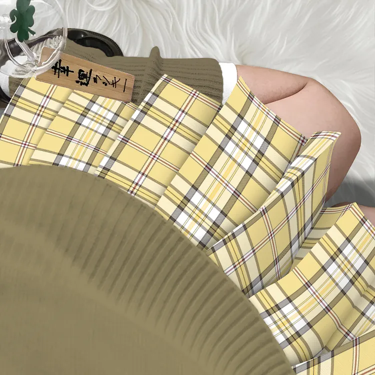 森羽谣【芝秋】黄格显白原创jk制服学生格裙百褶裙学院风女短裙