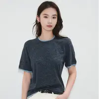 【媛宝】“缪系牛仔撞色”夏季休闲运动时尚百搭简约复古撞色T-FS5173