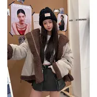 21DEGREES两面穿羔羔毛外套米白色磨毛打底咸菜绿水洗牛仔裙裤