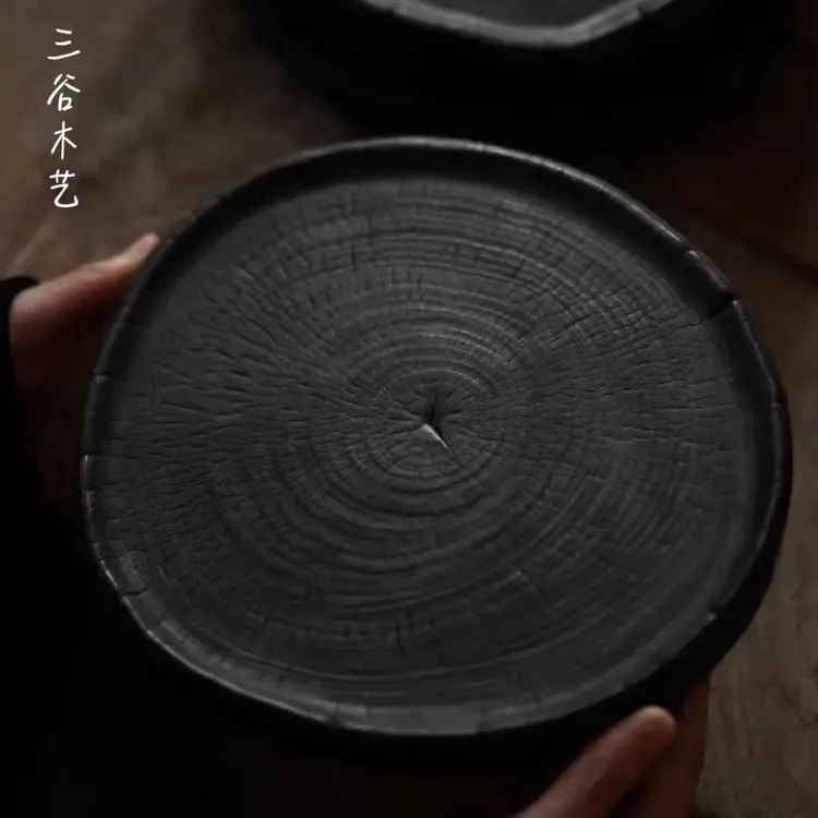 碳化香樟木壶承干泡茶盘台托盘底座垫片垫拍摄道具复古日式侘寂风