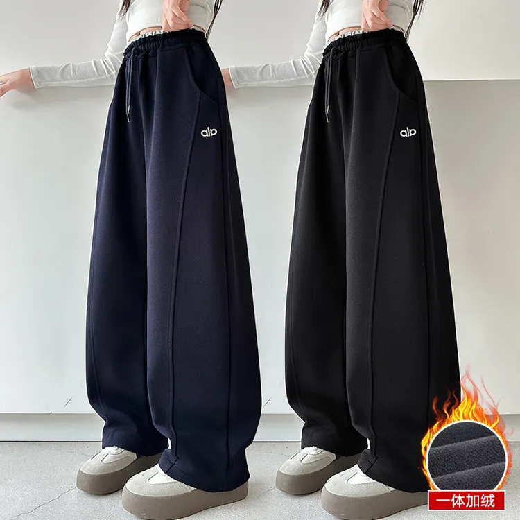 女童裤子秋冬2025新款洋气中大童宽松加绒加厚运动卫裤外穿初中生
