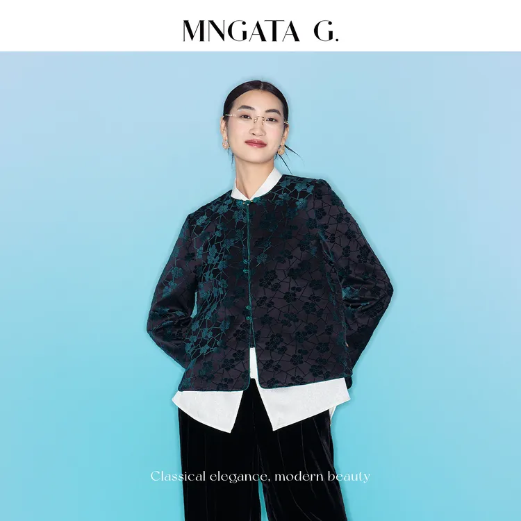 MNGATA G.宫小妍【曼奢漳绒·冰裂花】真丝盘扣新中式外套5080709