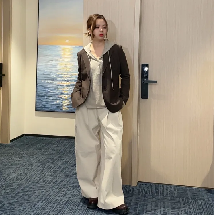 外贸L*P复古老钱风天然100%羊毛极简高智感女士西装外套（252021）