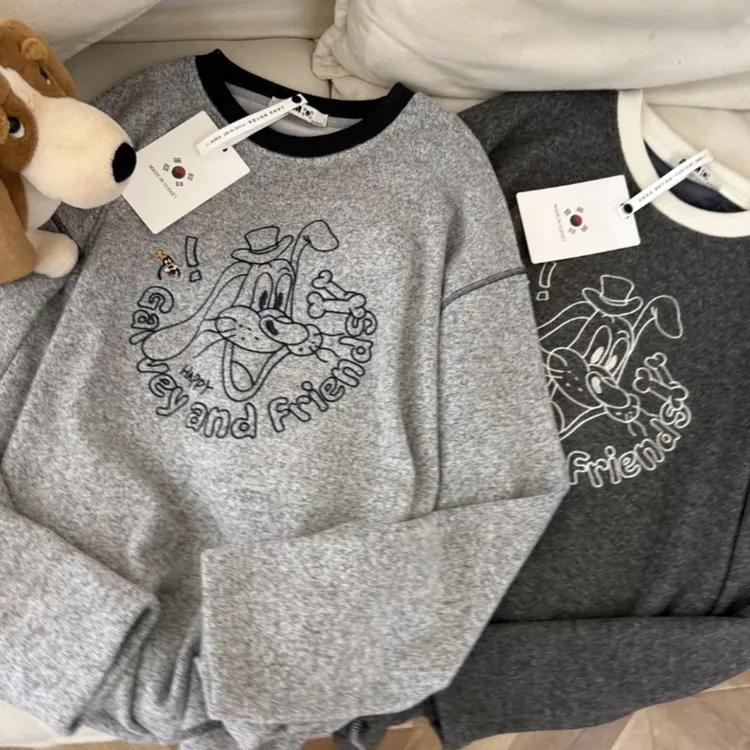 【减龄卡通】韩系冬季刺绣长袖宽松条纹打底衫卫衣D1004