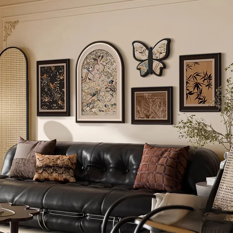 2025新款中古风客厅装饰画复古挂画蝴蝶高级感法式组合可定制壁画