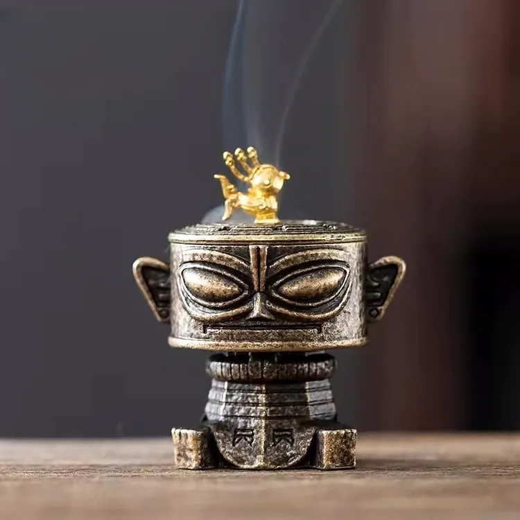 创意三星炉香薰炉国风创意合金香炉复古香炉面具室内香炉摆件