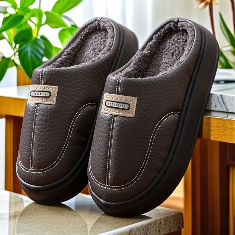 室内踩屎感毛拖鞋百搭简约防滑软底防水拖鞋男秋冬季防水棉鞋男款
