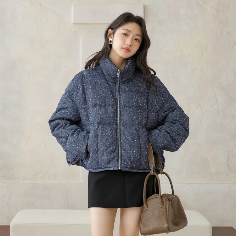 定纺双色双面可穿格子面包服｜流光细闪烫钻｜90白鸭绒短款外套5026