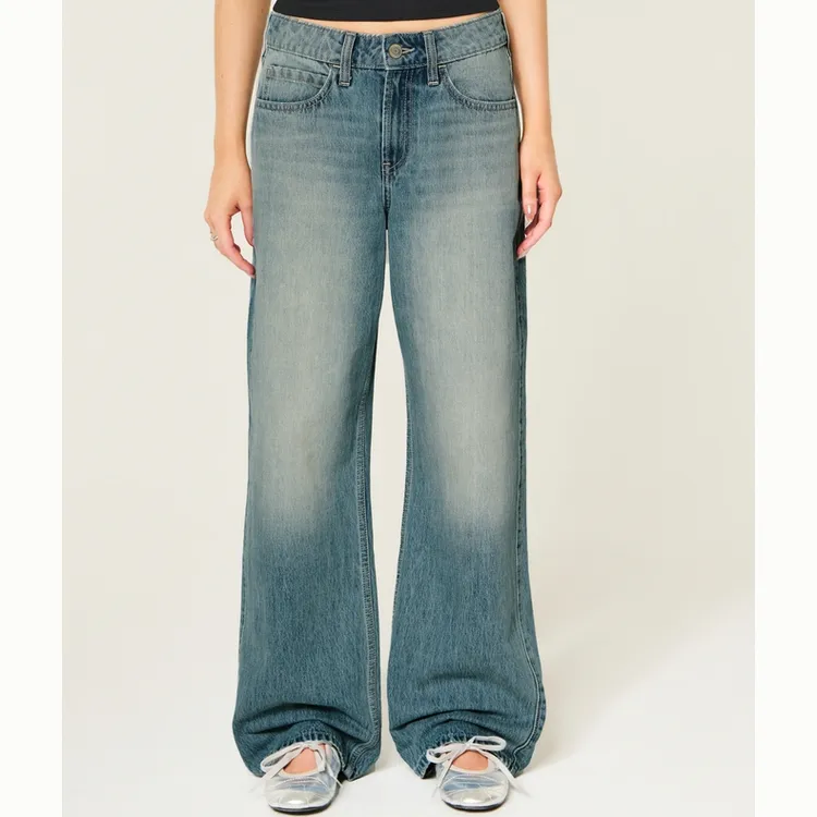 Hollister美式复古水洗宽松休闲高腰牛仔裤26春新款女装355-6209