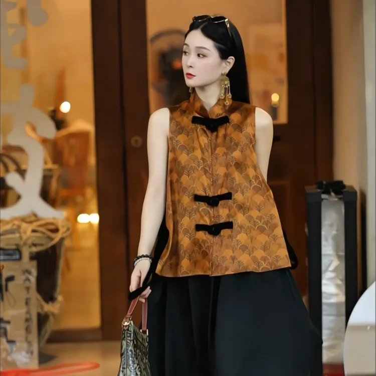 【墨染金枝】新中式红云纱墨染金枝马甲桑蚕丝中式马甲上衣