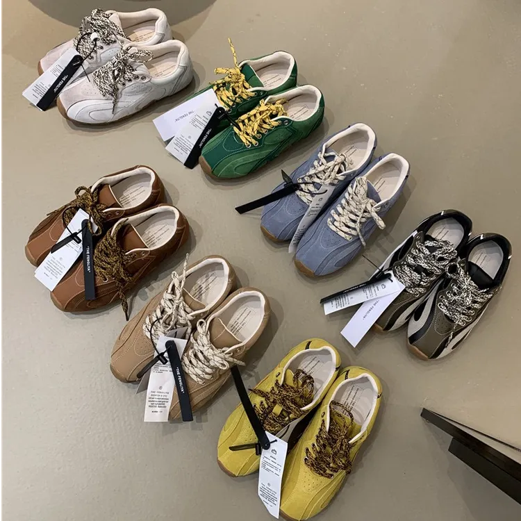 真皮版新款德训鞋拼色复古休闲平底运动百搭绑带跑步阿甘鞋