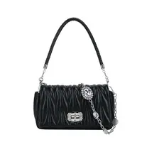 时尚百搭小众腋下链条包单肩褶皱肩包小香风气质轻奢女士黑色-B3