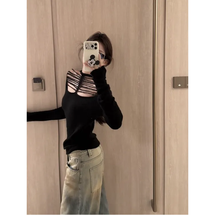 高级感小众设计感镂空鱼骨针织毛衣女秋冬新款修身软糯针织衫上衣