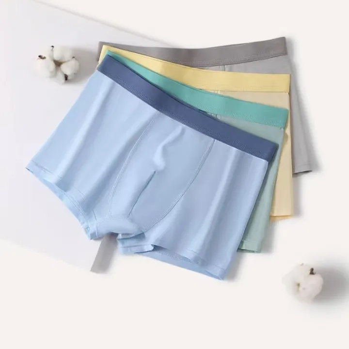 青少年95%棉抗菌桑蚕丝底裆男士薄款透气平角潮流无痕内裤三条装