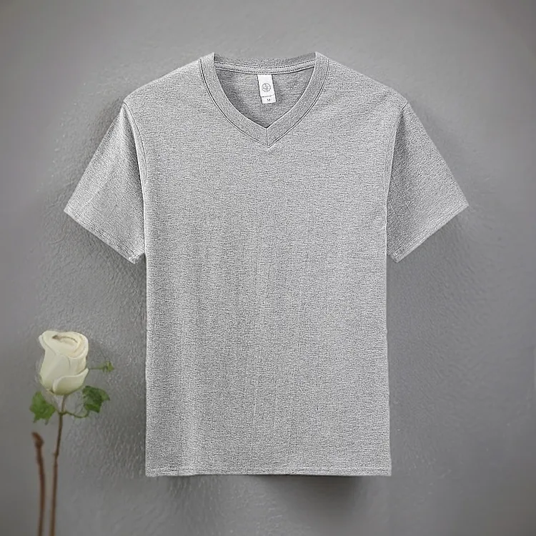 日系重磅t恤纯棉V领宽松纯色短袖打底衫厚实不透鸡心领男女款全棉