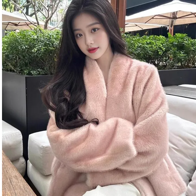 韩女法则毛毛外套冬季仿貂毛皮草女宽松时尚韩系名媛气质毛绒大衣