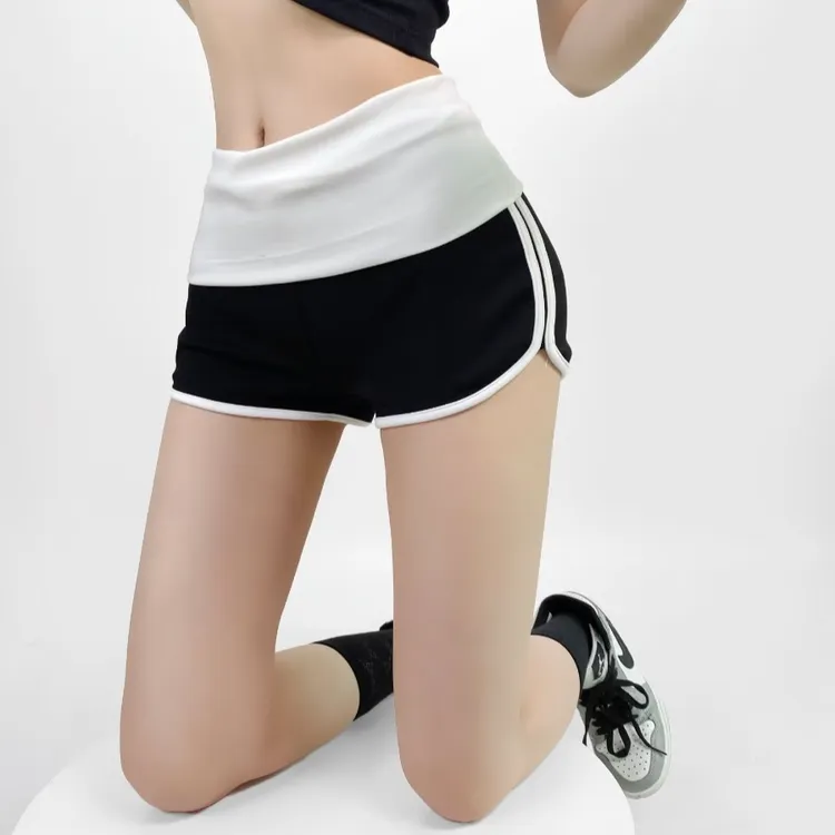 美式辣妹撞色拼接修身运动透气束身夏季无痕瑜伽健身热裤提臀短裤