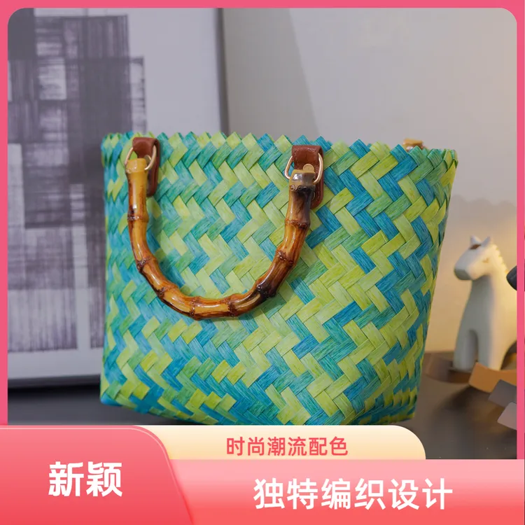 莫奈花园仿藤草编织包手提竹编菜篮子筐时尚高级法式手工编织女包