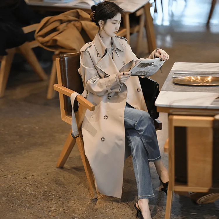 气质风衣女时尚高端感中长款英伦风百搭宽松双排扣春秋休闲外套