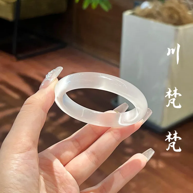 非金属玻璃手镯 冰种白月光猫眼国风年轻款猫眼石镯子女款冰透
