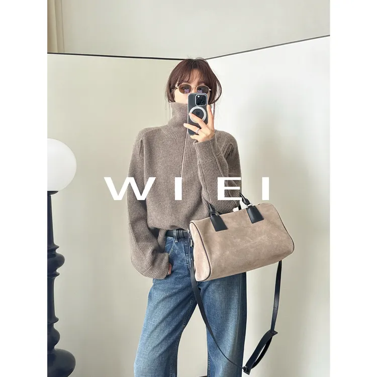 《WI EI》软糖毛衣*100%牦牛绒拉链翻领半开门襟针织毛衣W25409086