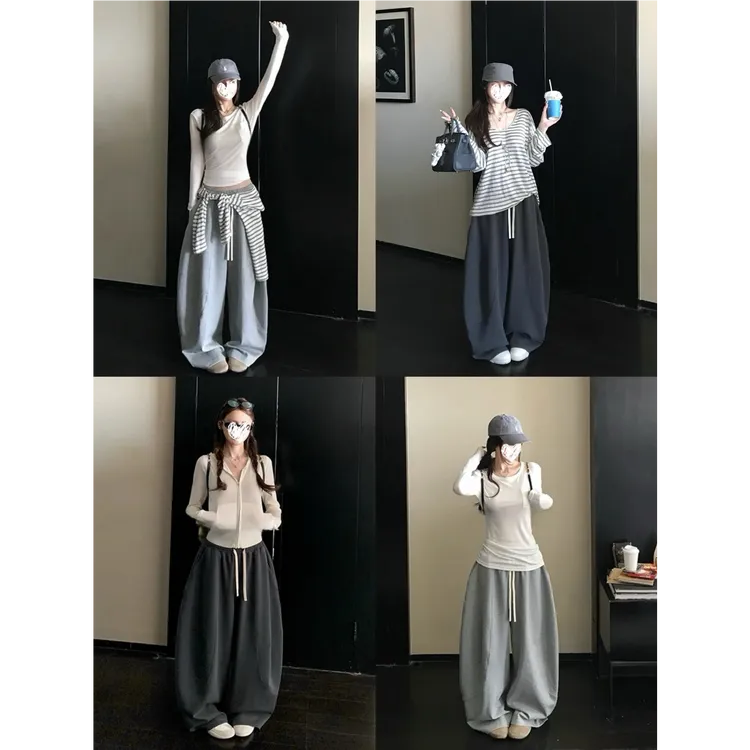 jennie同款“韩女糯糯裤”软垂巨显瘦抽绳弯刀卫裤  82018