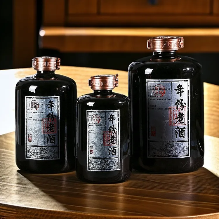 景德镇陶瓷酒瓶密封酒罐家用窖藏复古风酒坛2斤3斤5斤黑色泡酒缸