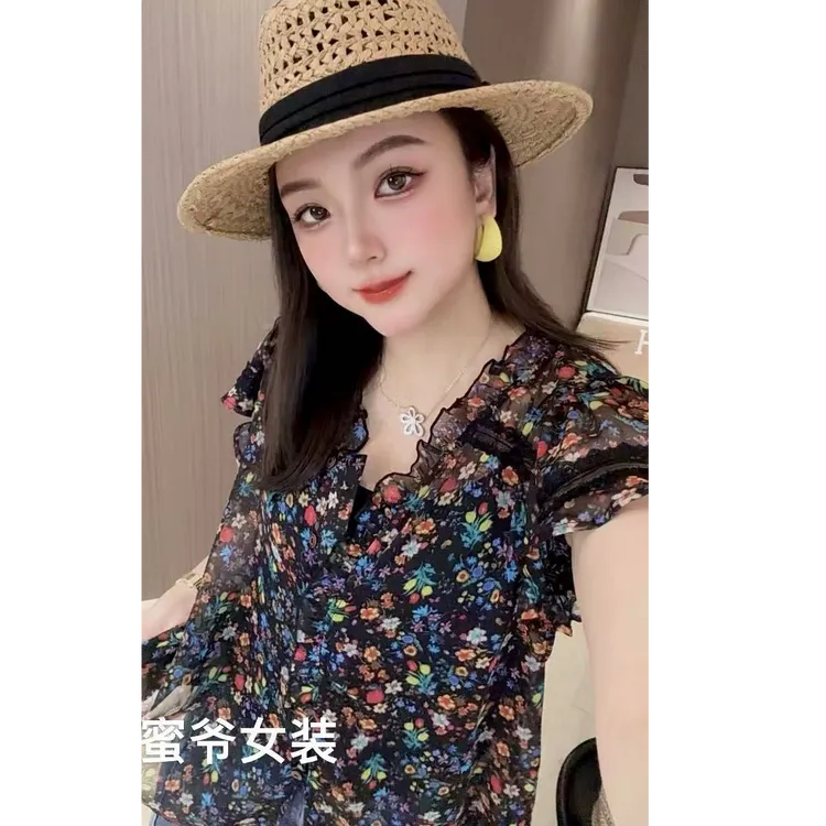 【蜜爷家】碎花肌理感荷叶花边衬衫023#