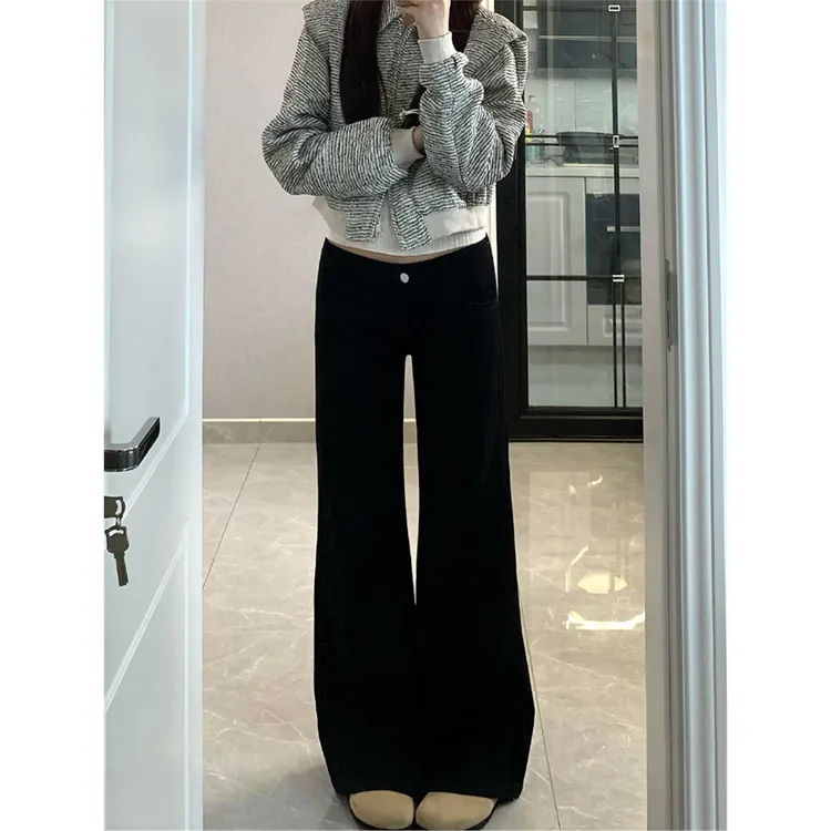 黑色微喇牛仔裤女2025新款秋季高腰显瘦宽松不贴腿加长拖地喇叭裤