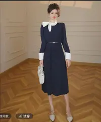 秋季简约连衣裙设计感九分袖长袖女装秋季撞色连衣裙FF3184
