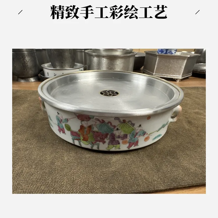 80年代库存老瓷配锡盖壶承