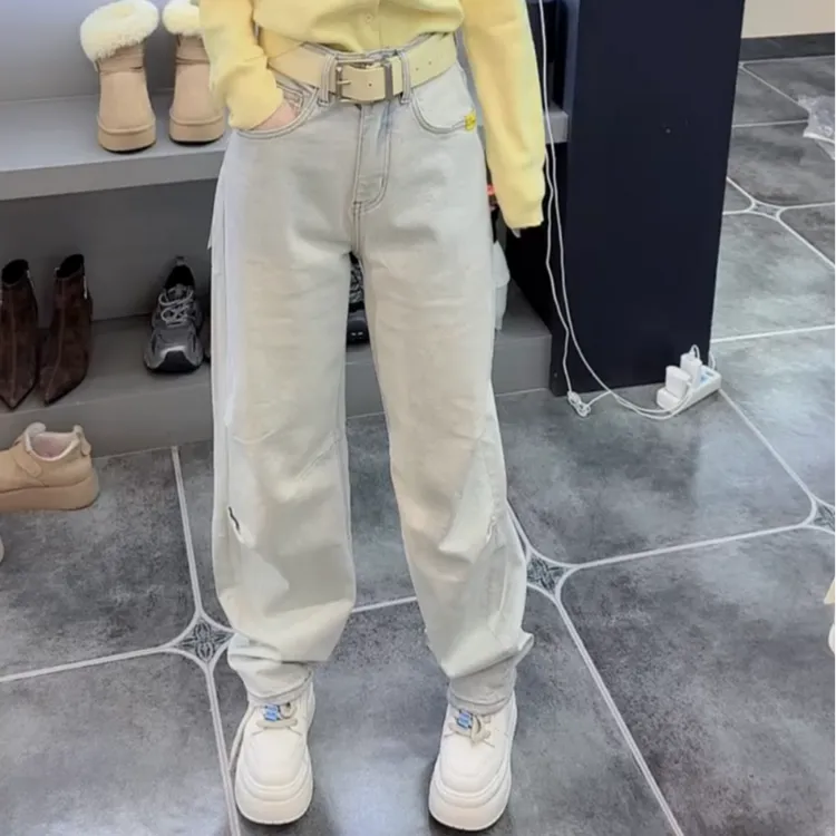 萱贝纯高腰显瘦直筒牛仔裤女2025春季新款百搭时尚浅色窄版阔腿裤