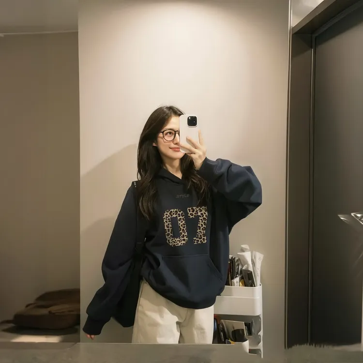 国潮美式豹纹字母连帽卫衣女秋冬新款宽松慵懒重磅情侣上衣外套